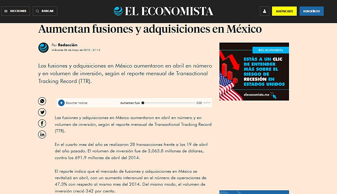 Aumentan fusiones y adquisiciones en Mxico